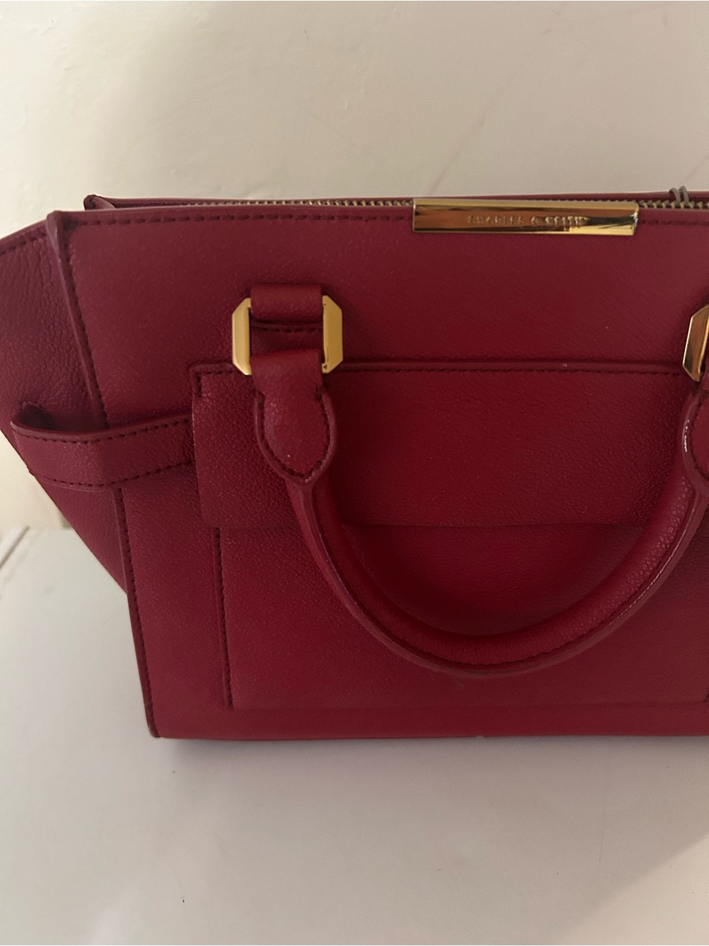 charles and Keith red handbag with gold accents - Picture 2 of 5